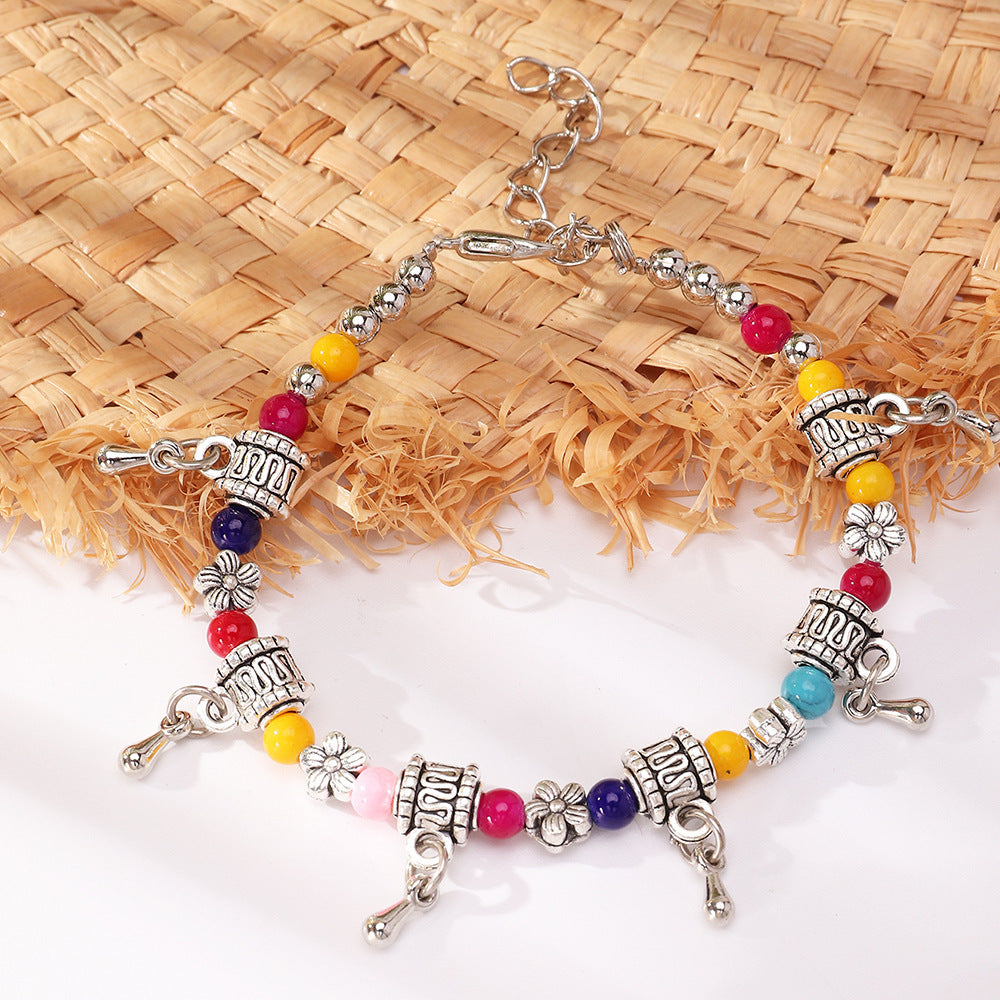 Womens Ethnic Bracelet Vintage Alloy Bangle With Butterfly Charm Plus Plum Blossom Charm Moon Charm Water Drop