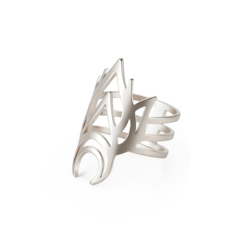 Crescent Moon Ring Stainless Steel Exaggerated Geometry Wide Band Unisex Flame Design Casual Jewelry For Women