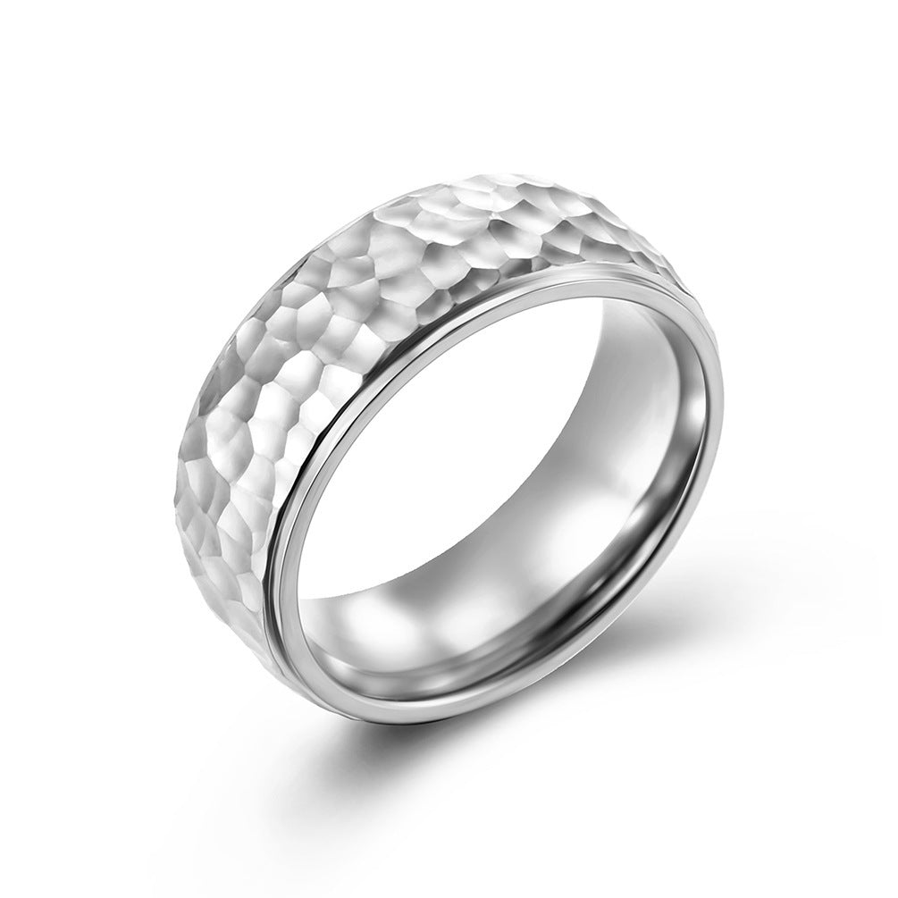 Titanium Steel Ring for Men and Women Beating Pattern Moon Pit Polished Geometric Durable Jewelry for Everyday