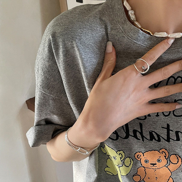 Open Ring For Women Elegant Hollowed Out Design Copper Ring With 925 Sterling Silver Finish Fashion Accessory Jewelry