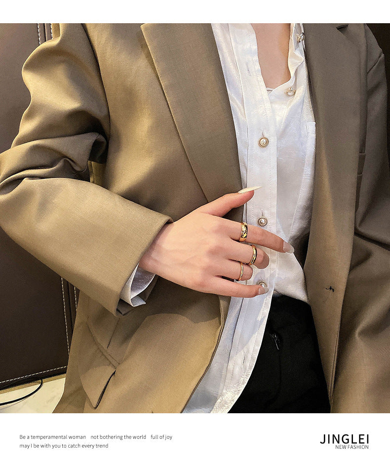 Womens Thin Stackable Ring Titanium Steel Gold Plated Band Fashion Jewelry Geometry Circles Electroplated Rings