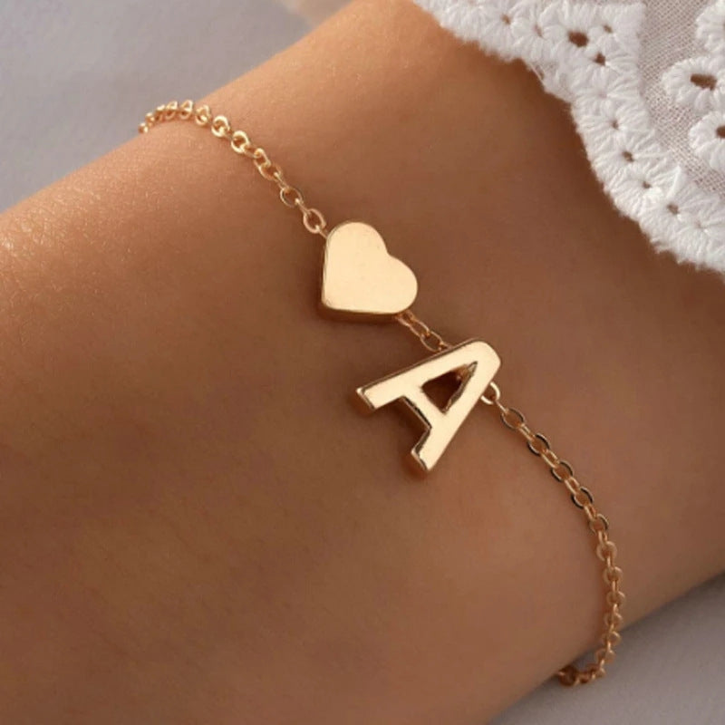 Womens Initial Heart Shaped Letter Charm Bracelet Electroplated Gold And Silver Jewelry Gift For Her And Girls