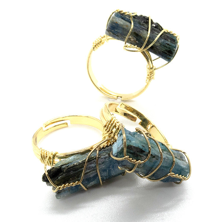 Womens Amethyst Gold Plated Winding Ring Crystal Geometric