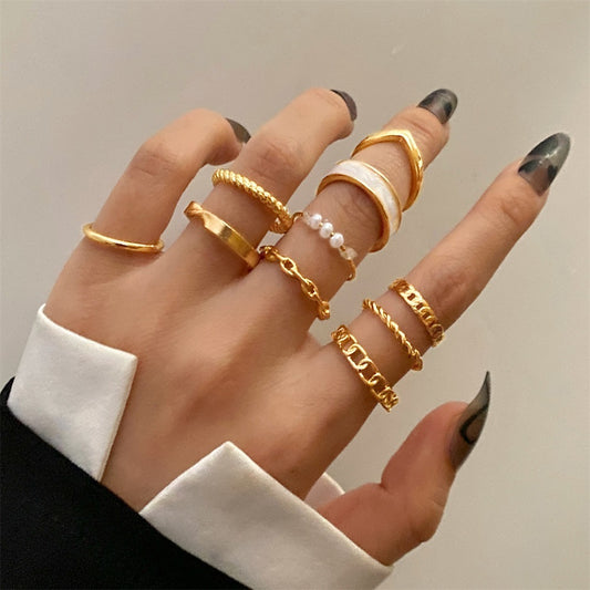 Geometric Rings Set For Women Alloy Knuckle Stackable Fashion Oil Drip Design Everyday Wear Hypoallergenic Chic
