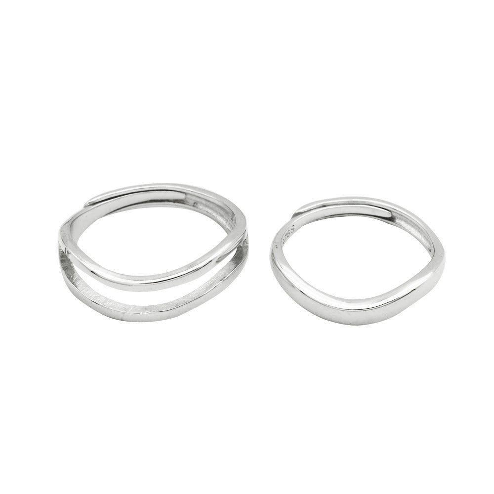 Sterling Silver 925 Couple Rings Adjustable Open Wave Design His Hers Matching Bands Fashion Jewelry For Twins