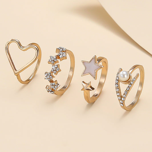 Womens Heart Shaped Ring Set Alloy Rings With Artificial Gemstones European Design Electroplated Finish Jewelry