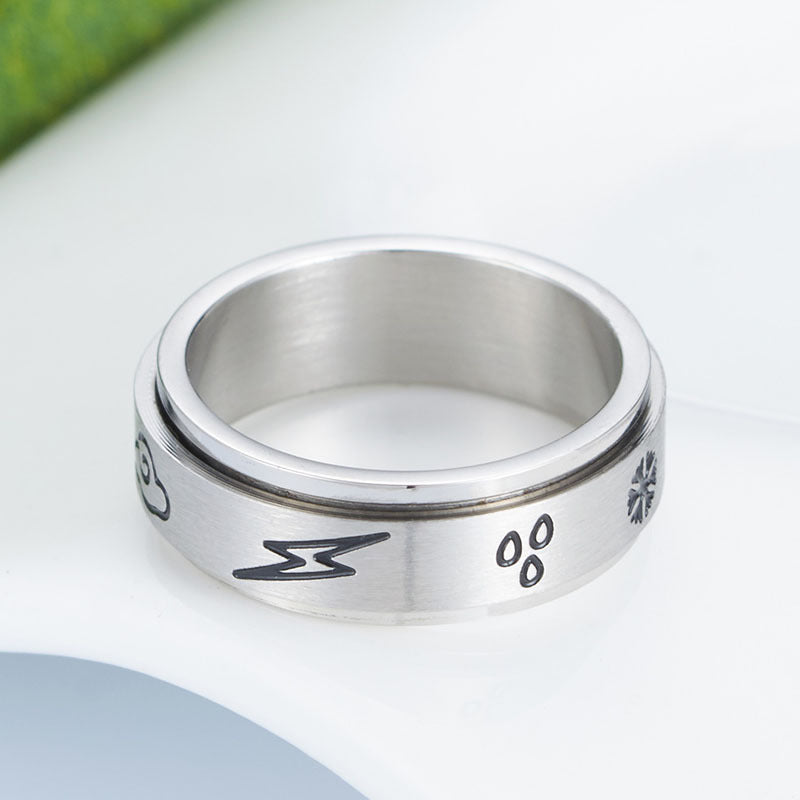 Womens Titanium Steel Rotatable Geometric Ring Silver Rose