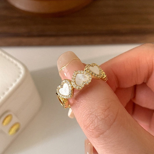 Gold Plated Shell Ring Heart Shape Copper Ring Electroplating Love Heart Ring for Women Girls Fashion Jewelry All-match Ring