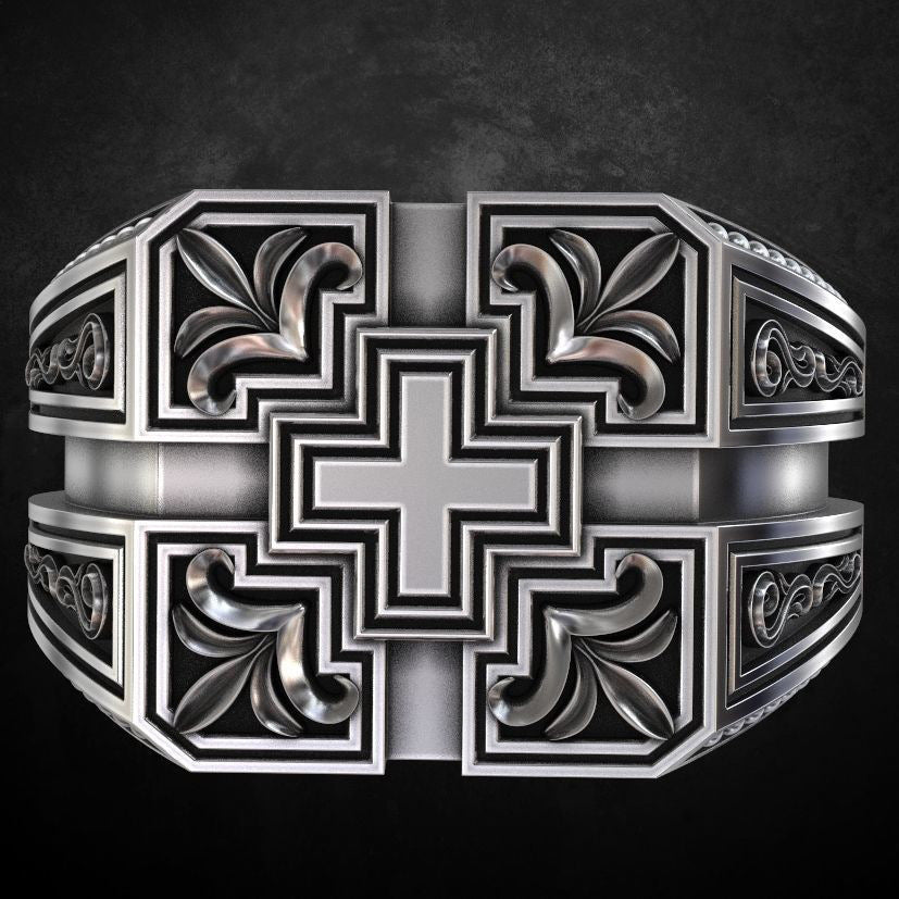 Mens Vintage Carved Cross Ring Black Plated Copper Fashion Jewelry For Daily Wear And Special Occasions Gifted