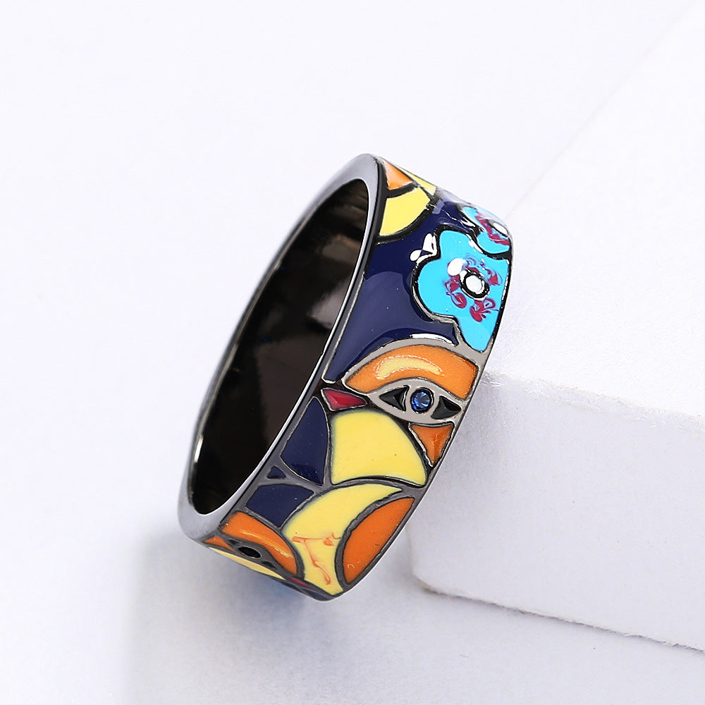 European And American Fashion Electroplating Oil Drop Eye Zircon Ring