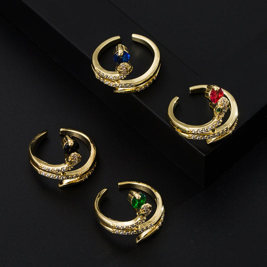 Womens Gold Plated Snake Ring Adjustable Copper Fashion Jewelry Unique Design Micro Mounted Craftsmanship Everyday Wear