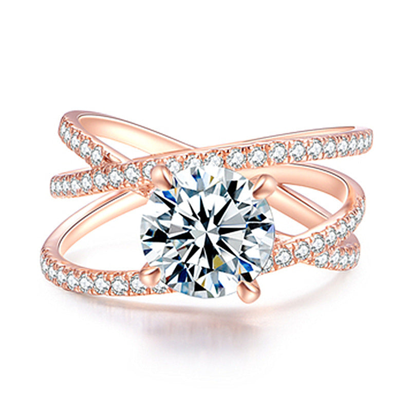 Moissanite Four Claw Diamond Ring Rose Gold Plating