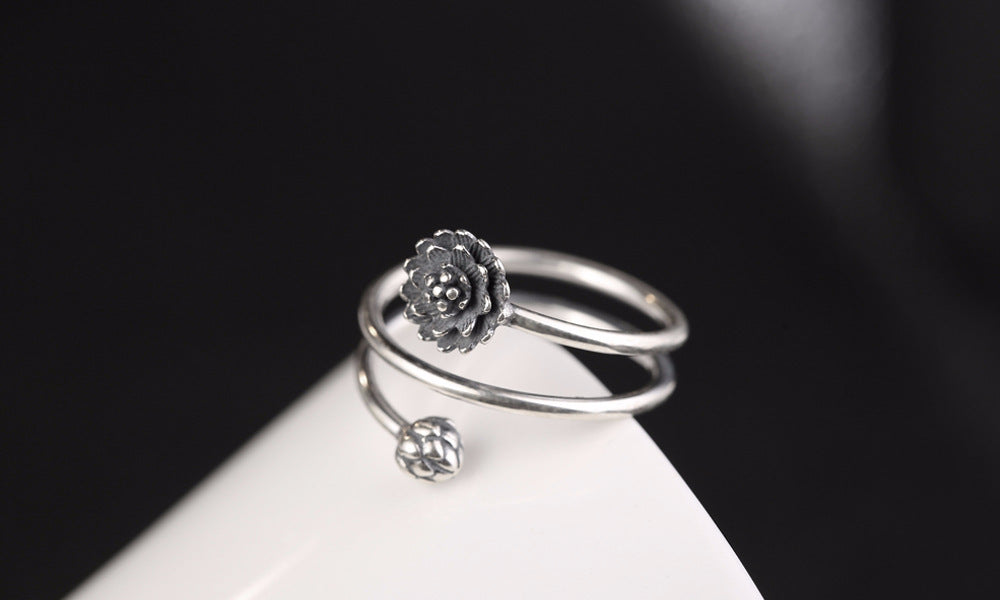 Personalized Simple Lotus Ring Silver Jewelry Korean Style Elegant Gift For Her Minimalist Accessory Daily Use