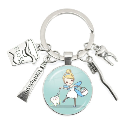 Round Toothbrush Keychain Alloy Metal Key Ring Unisex Pendant Gift for Keys Bags Backpacks and More Gift Ideas