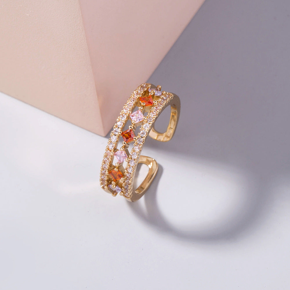 Womens Rainbow Zircon Star Ring Copper Geometrical Dainty Jewelry For Her Everyday Wear Fashion Accessory Gift