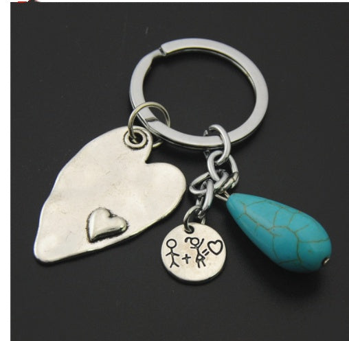 Geometric Skull Keychain Turquoise Accent Alloy Unisex