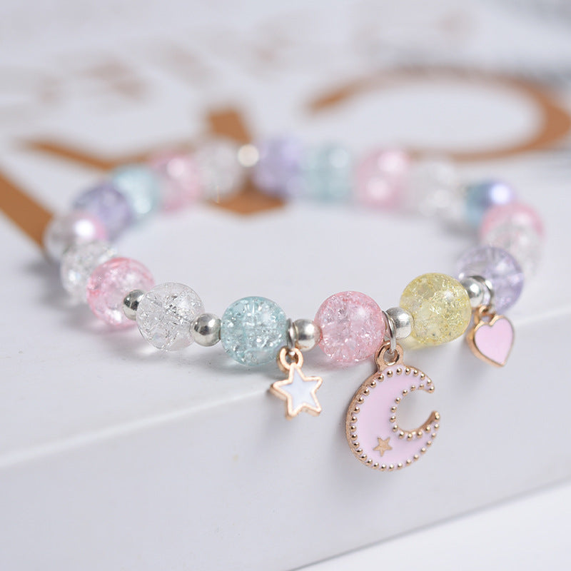 Girls Cute Bracelet With Plant Flower Plus Crystal Design Korean Beads Adjustable Childrens Bracelet 14cm 20cm