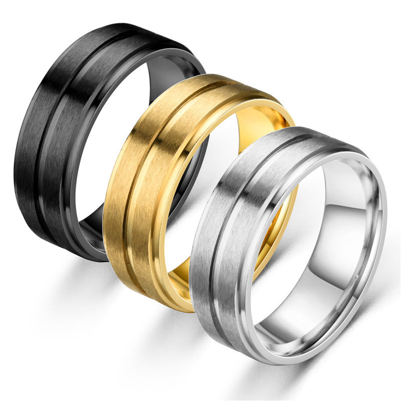 Men Stainless Steel Geometric Ring Black Matte Wide Band
