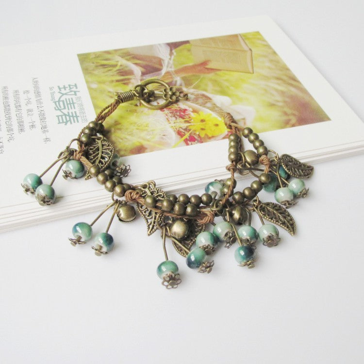 Womens Ceramic Leaf Bracelet Multilayer Flower Red Emerald