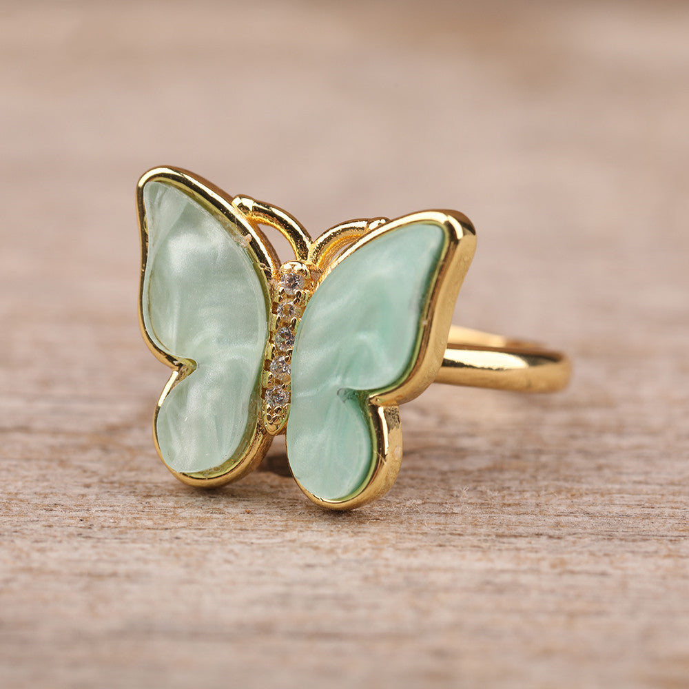Rotatable Butterfly Ring with Enamel and Natural Stone Gift
