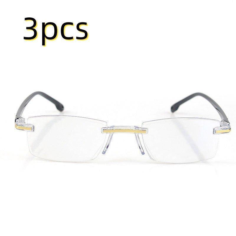 Vintage Frameless Reading Glasses With Diamond Cut Edge For Round Face Shape Anti Blue Light Clarity UltraLens