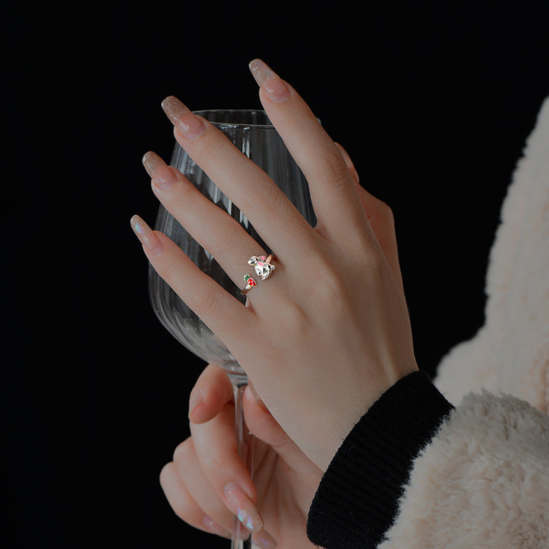 Sterling Silver Adjustable Bunny Ring With Zodiac Animal Design Platinum Finish For Women Elegant Jewelry Gift