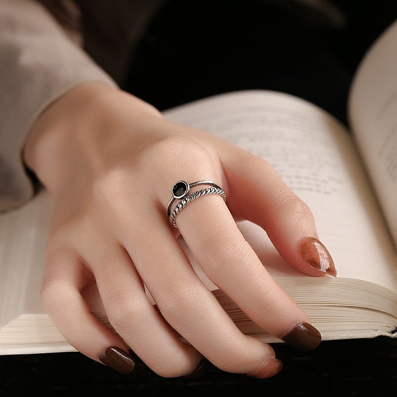 Sterling Silver Ring Double Layer Geometric Ring Korean Style Polished Festivals Gift Individually Packed Ring