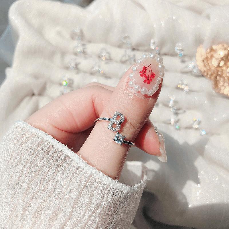 Women's Initial Alphabet Zircon Ring Open Mouth Adjustable Design A to Z Letter Jewelry Gift for Her Gifts for Her