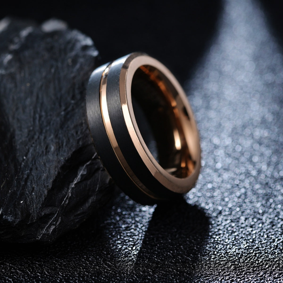 Mens Tungsten Ring Rose Gold Black Polished Band For Wedding Engagement Gift Everyday Wear Classic Style Ready