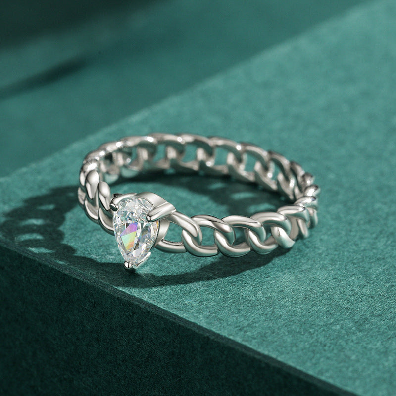 S925 Silver Ring NicheX Design Chain Drop Ring Gold Plated With Artificial GemstonesX Precious Stones DiamondX