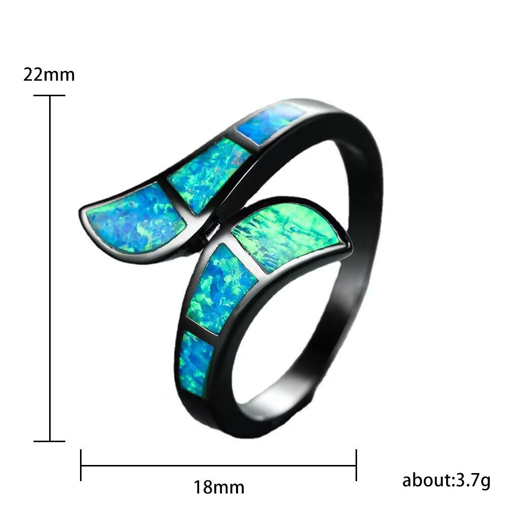 Unisex Black Gold Arc Opal Ring Copper Fashion Wedding Gift For Men And Women Blue Accents Bold Arc Jewel Ring