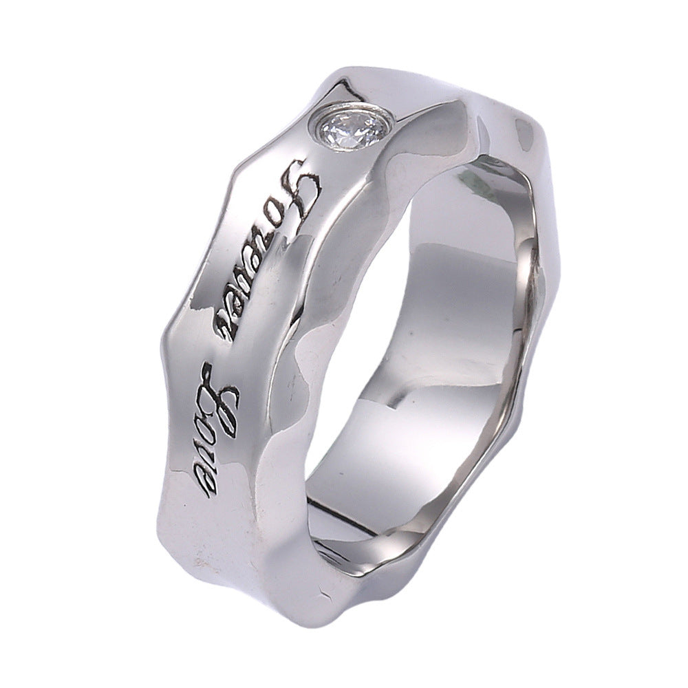 MensAndGirls Womens Titanium Steel Water Ripple Rings Electroplated Silver Tone Unisex Fashion Jewelry Durable