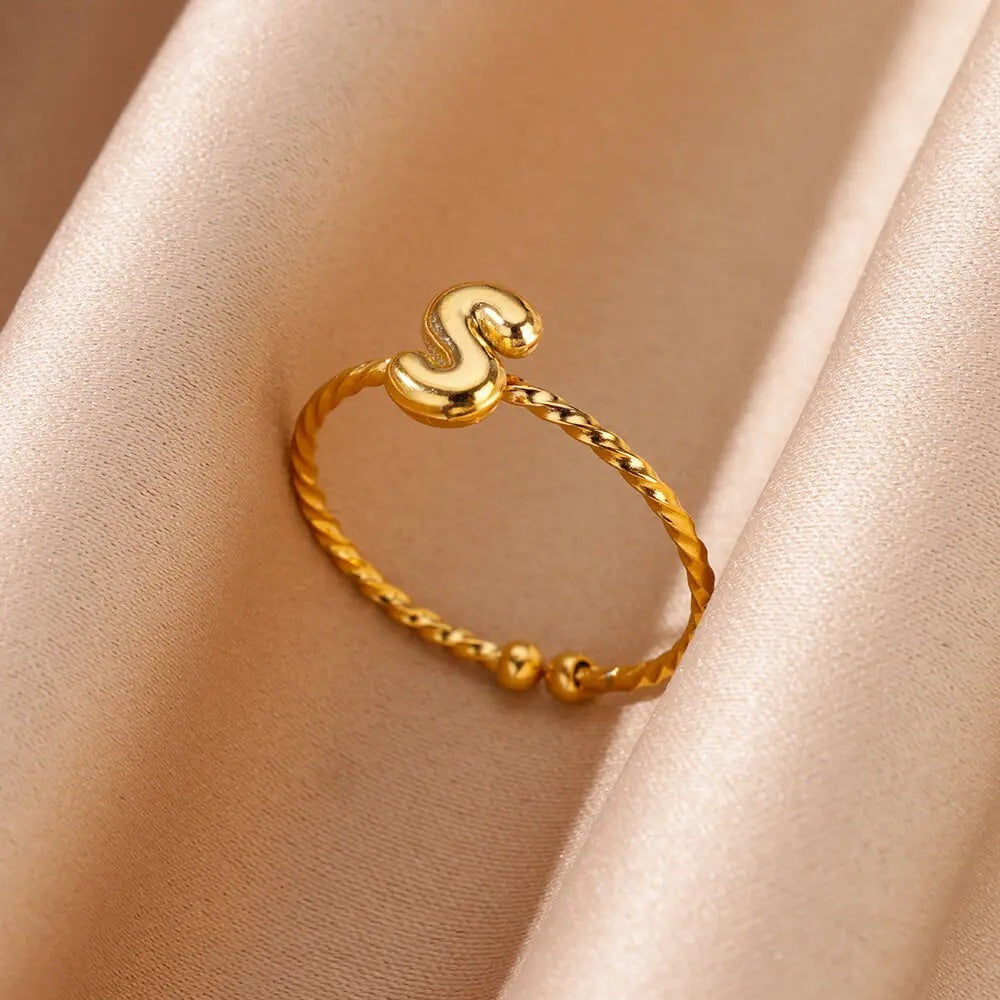 Unisex Initial Letter Ring 18K Gold Plated Stainless Steel Alphabet A Z Personalized Ring Jewelry Gift For All