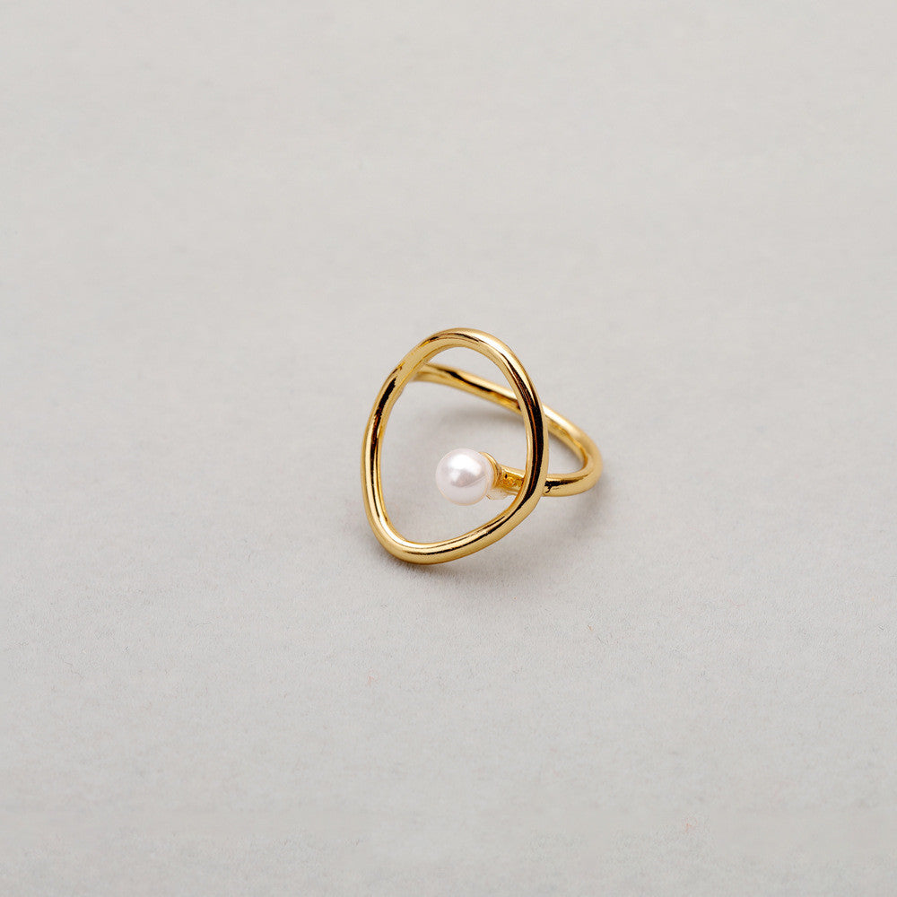 Womens Adjustable Gold Plated Ring Geometric Curve Design Textured Brass Fashion Jewelry Statement Piece Elite