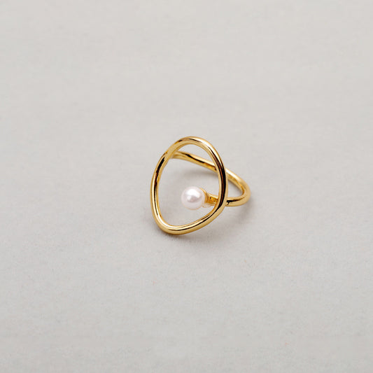 Womens Adjustable Gold Plated Ring Geometric Curve Design Textured Brass Fashion Jewelry Statement Piece Elite