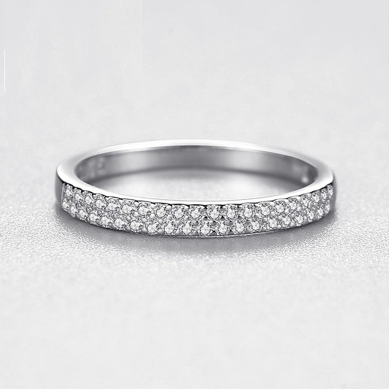 Sterling Silver Ring With Micro Inlaid Diamonds S925 Thin Delicate Stacking Band For Women Everyday Wear Gifts