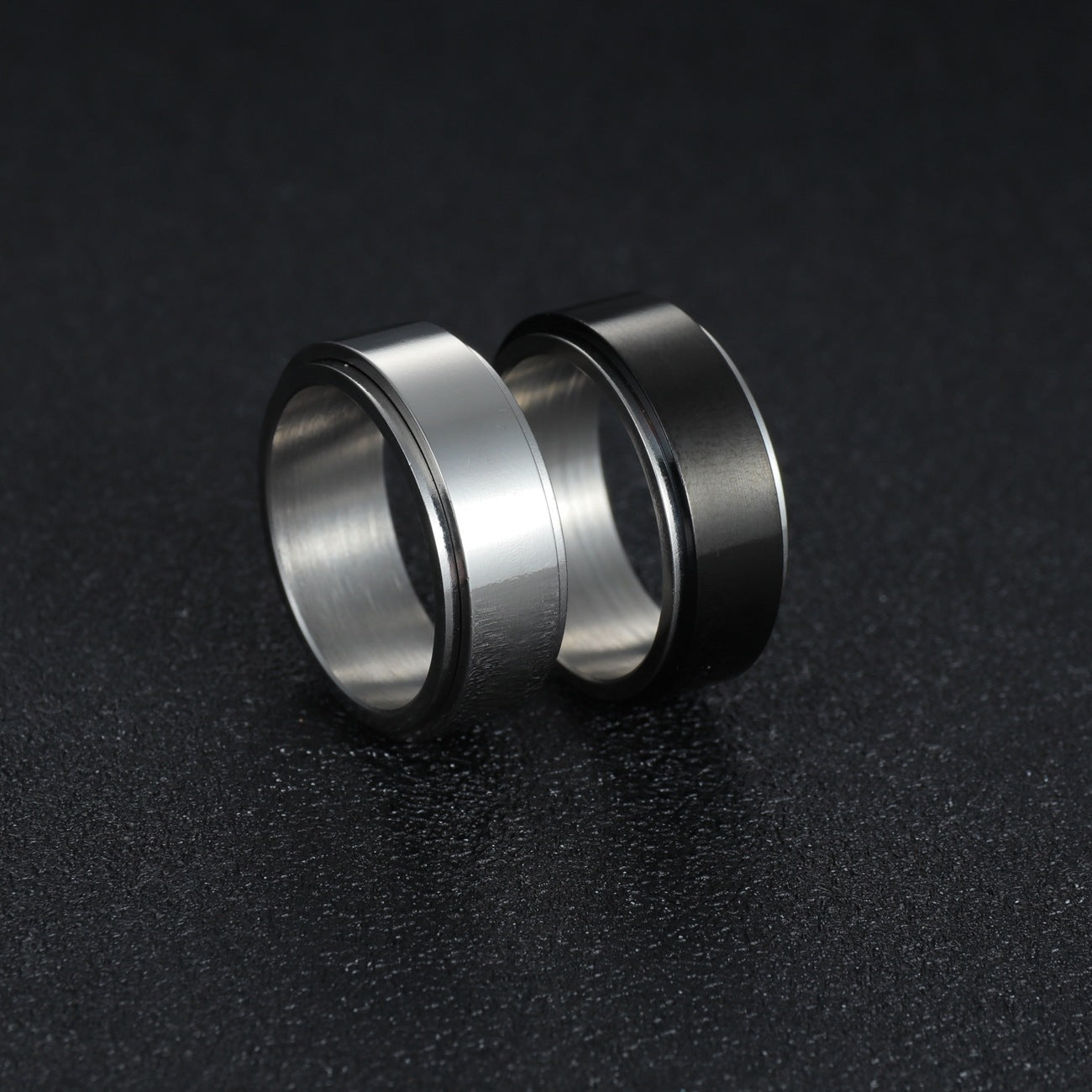 Mens Titanium Steel Ring Rotating European Design Black Silver Band Durable Stylish Jewelry For Men For Men US