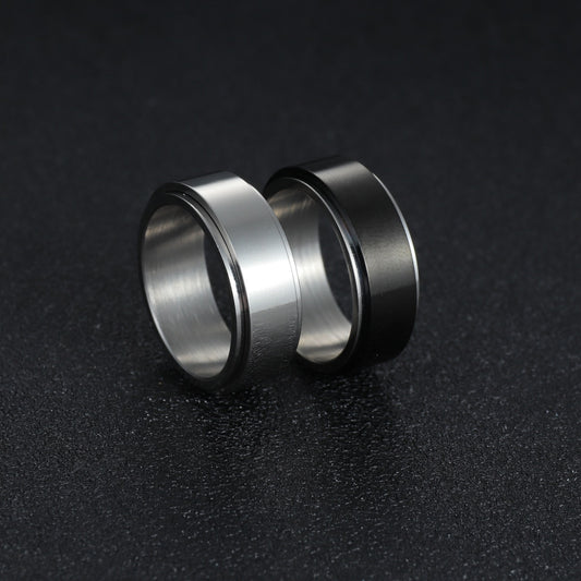 Mens Titanium Steel Ring Rotating European Design Black Silver Band Durable Stylish Jewelry For Men For Men US