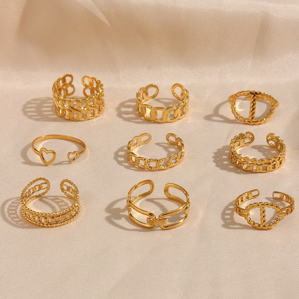 Womens Adjustable Open Ring Gold Tone Chain Design Stainless Steel Jewelry Fashion Ring Everyday Jewelry Trend