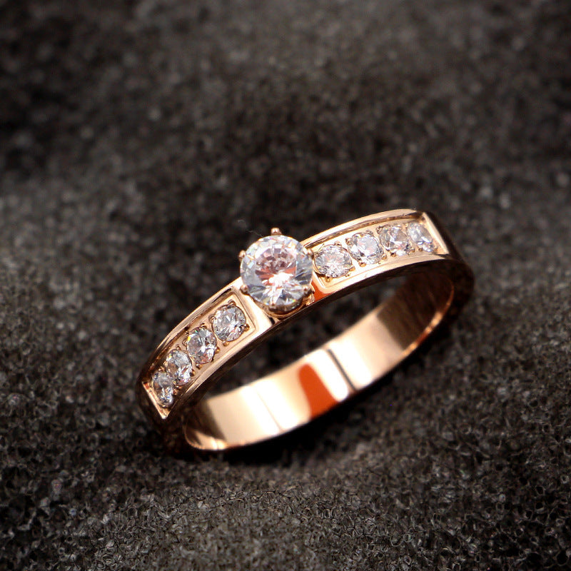 Rose Gold Solitaire Ring For Couples In Korean Style Titanium Steel Ring Elegant Dainty Modern Accessory Lover