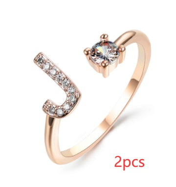 Womens Initial Letter Ring Adjustable Vintage Jewelry Zircon Accents Alloy Rhinestone Ring Perfect For Gifting
