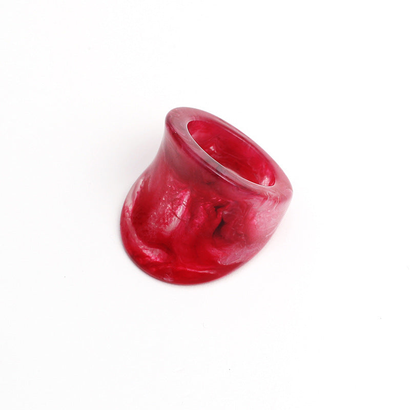 Unisex Acrylic Rings Set Of 2 Geometric Designs Alloy Inlaid Gems Fashion Jewelry Statement Ring Red And White