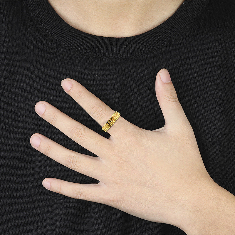 Personalized Titanium Steel Mens Ring Gold Tone Korean Style Electroplated Fashion Accessory Size 07 08 Gift Now