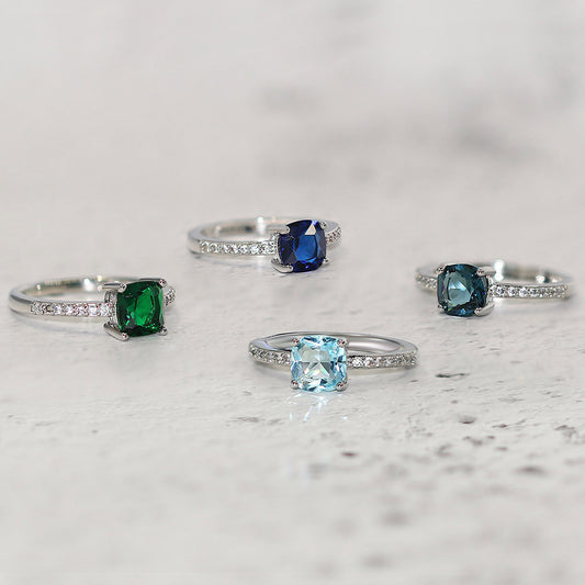 Copper Ring White Gold Plated Geometry Ring With Zircon Inlay And Emerald Blue Green White Stones Fashion Accessory