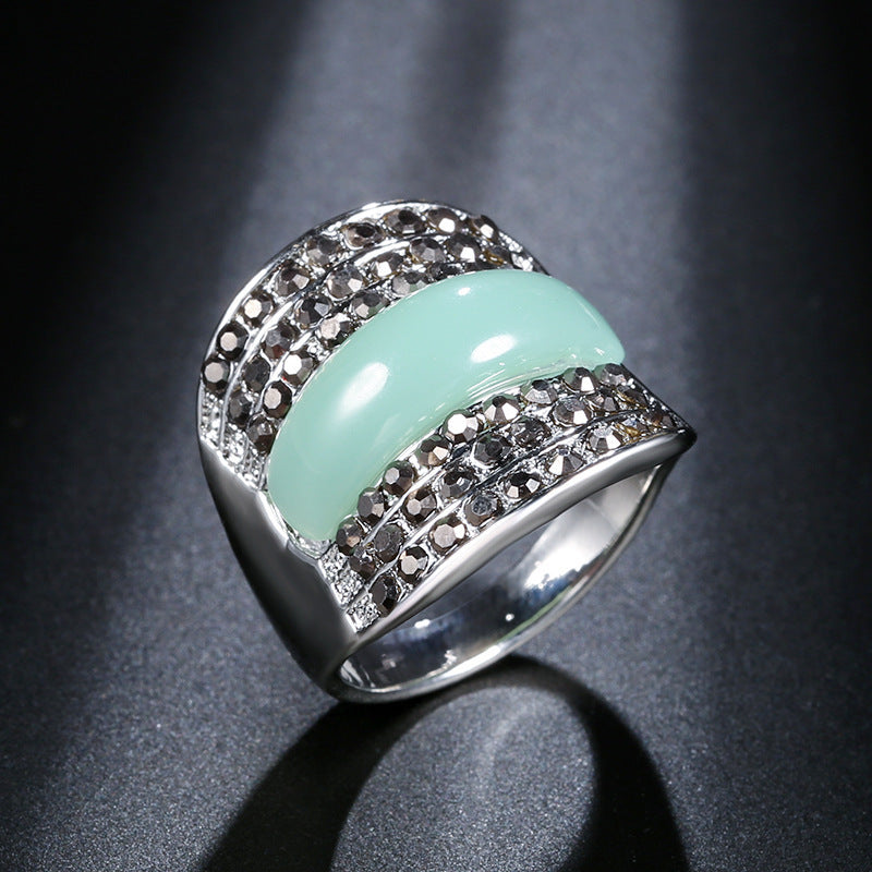 Womens Geometric Arch Ring Bohemian Inlay Ring Fashion Alloy Ring Silver Tone Ring Women Girls New Design High