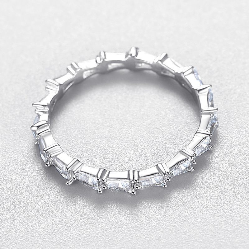 Womens Sterling Silver Ring Inlaid Gemstone Geometrical Design Electroplated Finish Band Ring For Index Finger