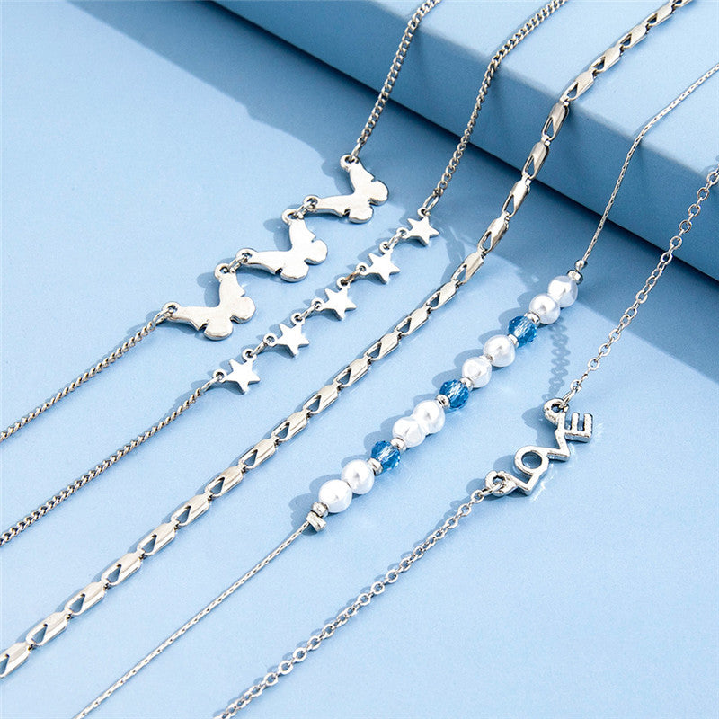 Womens Anklet Set Five Piece Fashionable Collection With Love Letter Anklets Butterfly Charms Star Ankle Alloy