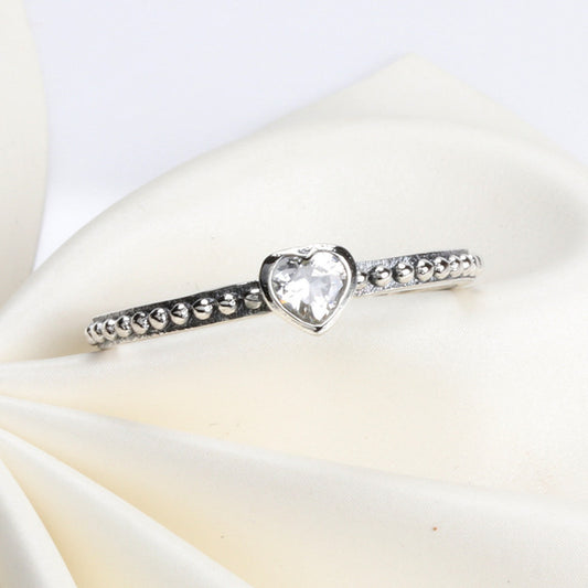 Heart Ring Silver Plated Copper White Diamond Rose Red Pink