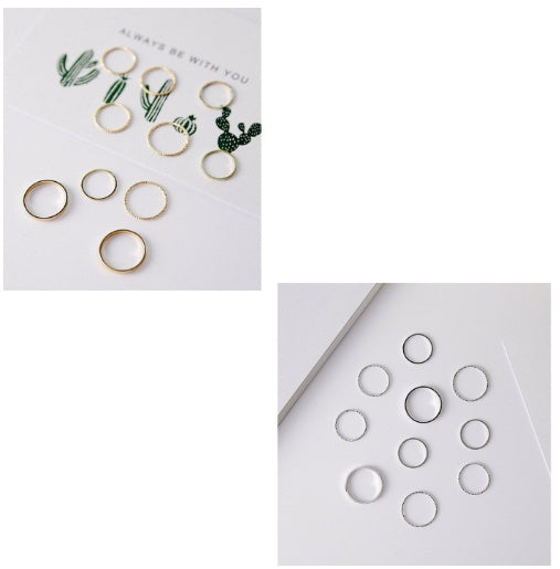 Womens Thin Ring Set Electroplated Metal Rings Trendy Minimalist Stackable Fashion Jewelry 10 Piece Set Of Ten