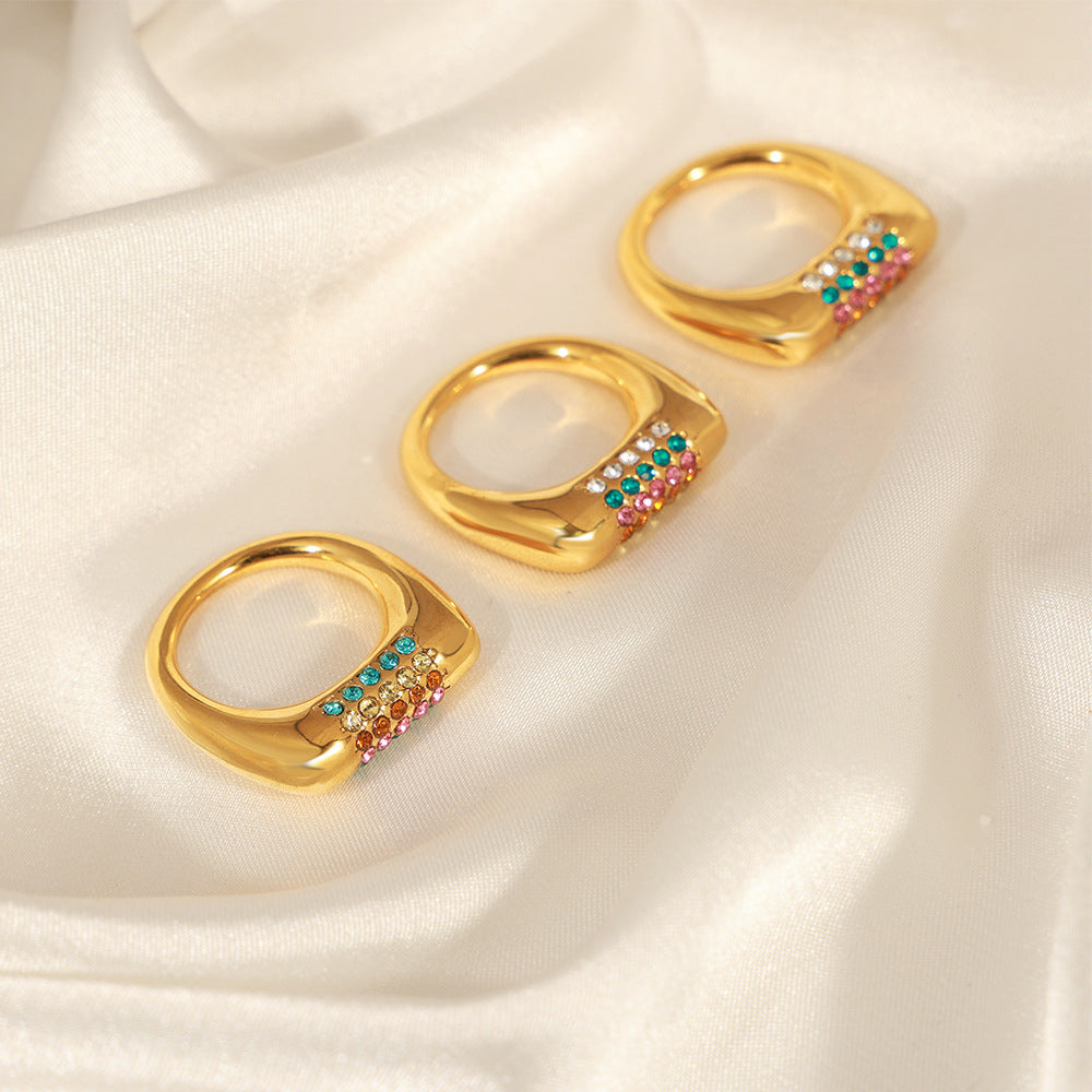 Geometric Titanium Steel Gold Plated Ring Diamond Finish Elegant Unisex Accessory for Everyday Wear Size 6 7 8